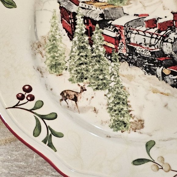 Better Homes Gardens Heritage Winter‎ Forest TRAIN Steam Engine 9" Plate Cream - Picture 9 of 12